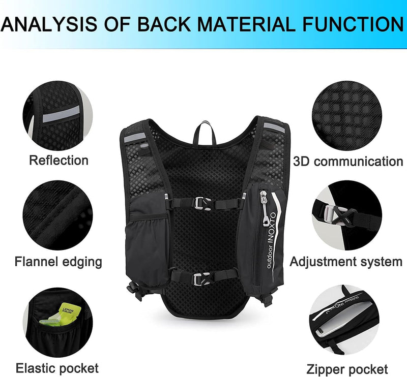 INOXTO Running Hydration Vest ,Lightweight Insulated Pack with 250ml Soft Flask Daypack for Hiking Trail Running Cycling Race Marathon for Women Men Black white standard
