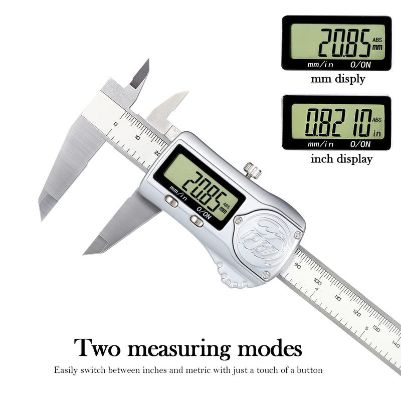 IP67 Waterproof Electronic Vernier Digital Caliper Measuring Tool Stainless Steel, Absolute Origin, 0-6 inch/150mm, Large LCD Screen, Extreme Accuracy Silver - 6"