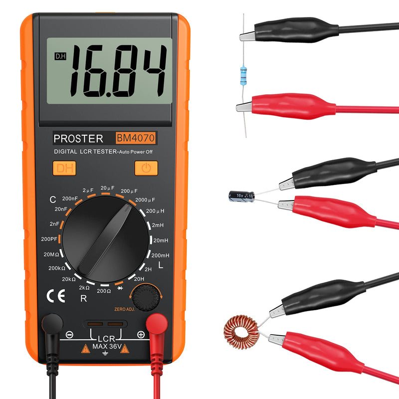 Proster LCR Meter - Capacitance Resistance Inductance Digital LCR Multimeter with LCD Over-Range Display Yellow