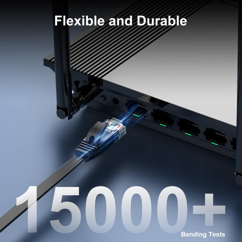 Cat 6 Ethernet Cable 150 ft, Indoor&Outdoor, High Speed 10Gbps Internet Network, Pure Copper Flat Ethernet Patch Cable Long, Computer LAN Cable with Clips & Straps for Router, Modem, PS4/5, Black Black-Flat-Copper 150ft