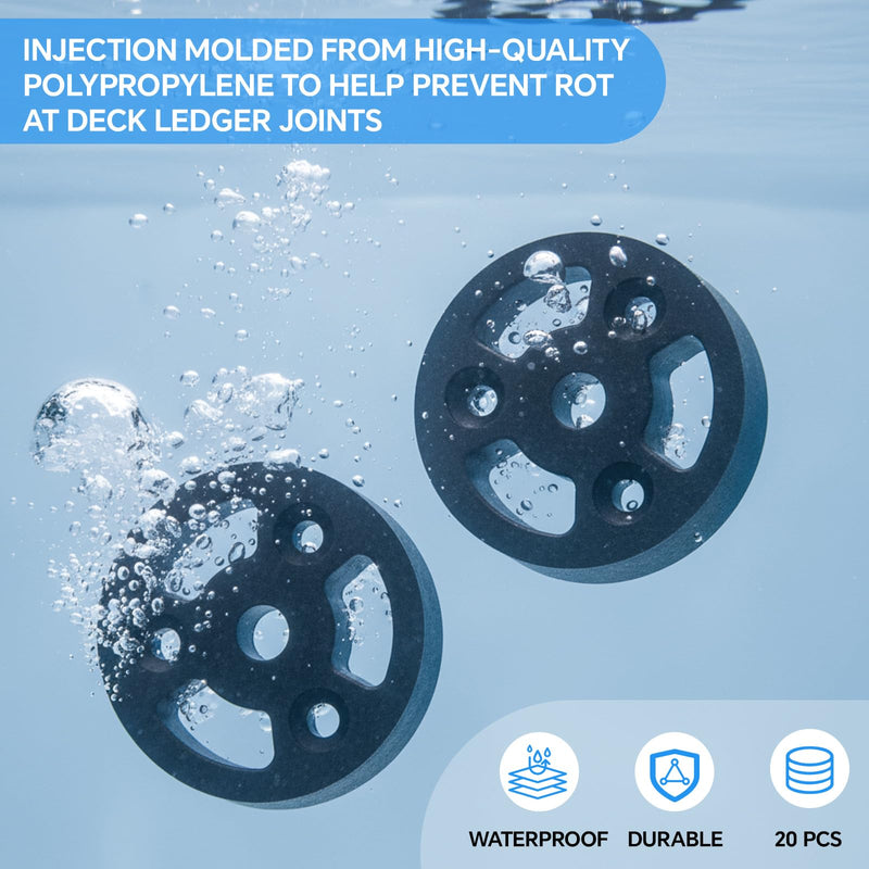 Moxweyeni 20 Pcs 2" x 1/2" Deck Board Ledger Spacers Bulk Drainage Spacer Building Tool Thick Polypropylene Prevent Rot from Occurring at Deck Ledger Connection Stair Stringers Shade Structures 2" X 1/2"