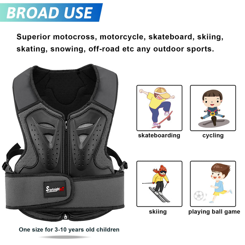 StarknightMT Kids Motorcycle Chest Protector Dirt Bike Youth Riding Spine Back Armor Protection for Motocross Cycling Skateboard,Skiing,Skating,Off-Road（Black） Black