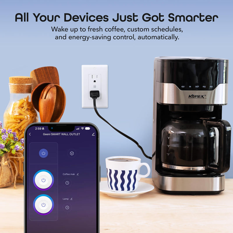 Geeni Smart WiFi in-Wall Outlet, White, 4 Pack – 2 Smart Outlets per Plug, Compatible with Alexa & Google Home, Tamper Resistant, Fire Resistant, App & Voice Control, Requires 2.4GHz WiFi 4-Pack 2-Outlet
