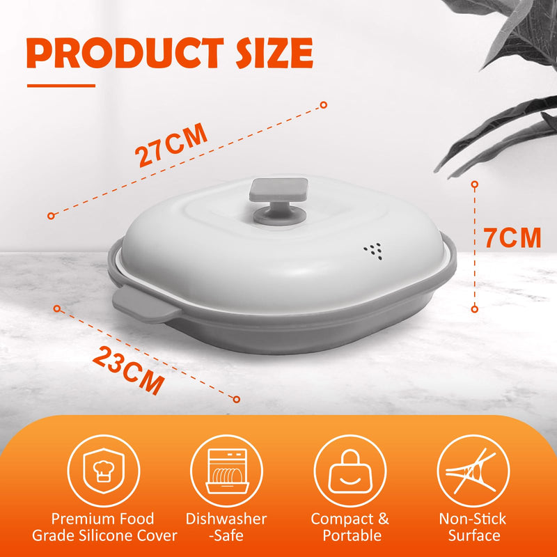 AHJ Microwave Grill Pan with Lid, Microwave Cooker Multi-Use for Grilling, Frying, Browning and Crisping, Microwave Griller & Crisper Pan for Grill Meat, Sandwich, Vegetable, Egg, Potatoes (Gray) Gray Medium