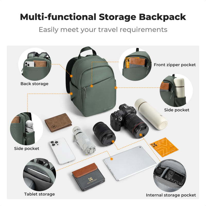 K&F CONCEPT Camera Backpack, Lightweight Compact Camera Bag 5L | Water-Resistant, Dividers, 9.7in Tablet Compartment, Quick Access, Street & Urban, Men & Women, for Canon/Nikon/Sony, Green Green-02 Backpack-5L