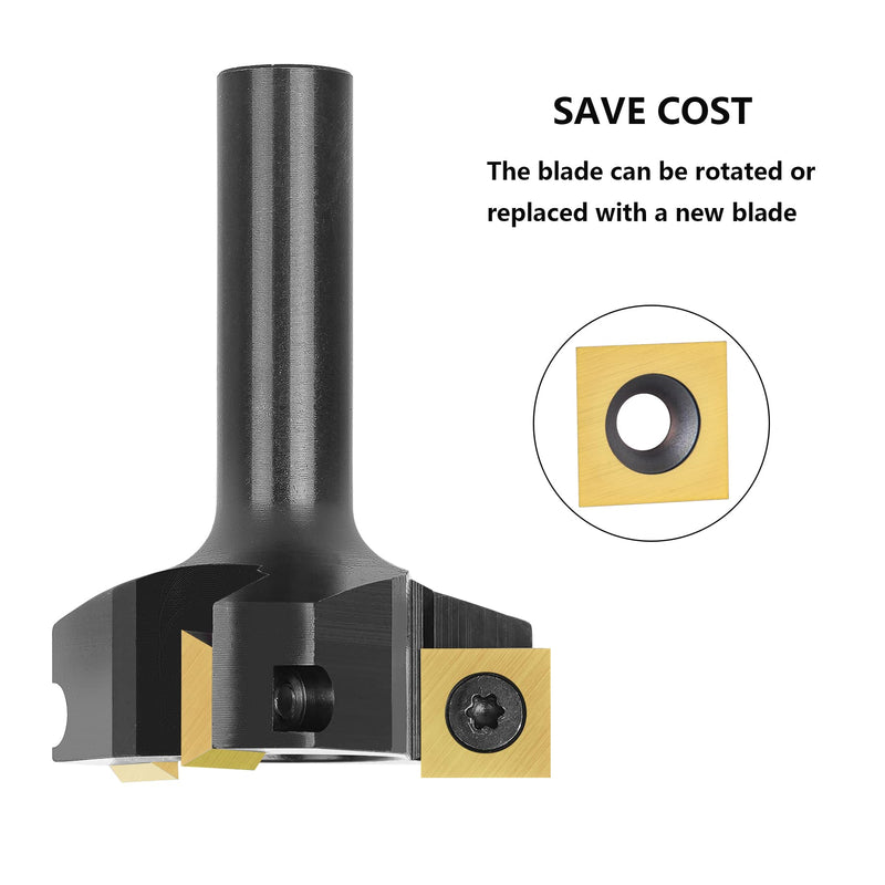 SpeTool CNC Spoilboard Surfacing Router Bit 1/2 Shank 2 Inch Cutting Diameter, Slab Flatting Router Bit Carbide Insert Planing Bit Wood Bottom Cleaning 3 wing carbide insert bit ATS coated