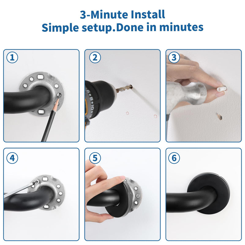 Safety Shower Grab Bars for Seniors, Stainless Steel Anti Slip Shower Handle, ADA Compliant Hand Rails, Holds up to 500 LBS Grab Bars for Elderly for Wall (Black, 12 Inches) 12 Inch