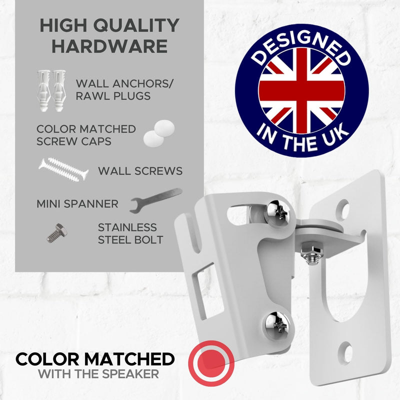 Sound Bass Play 1 Wall Mount, White, Pair, Compatible with Sonos Play:1 Only, Twin Pack, Adjustable Swivel & Tilt Mechanism, 2 Mounting Brackets Includes All Fixings