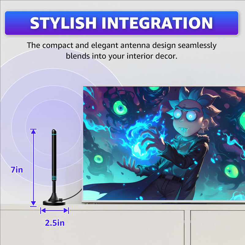 TV Antenna Indoor with Magnetic Base and Signal Amplifier, TV Antenna for Smart TV Indoor, Digital TV Antenna Compatible with All TVs, Supports 4K 1080P HD, 5m Coaxial Cable