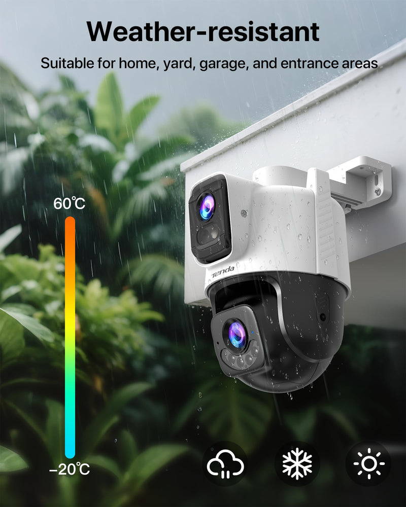 Tenda Wi-Fi Outdoor Camera 2K+2K, 360° PTZ Surveillance Camera with Dual Lens, FHD Auto Tracking, IP65 Waterproof, Color Night Vision, Two-Way Audio, Vehicle Detection – CH9 CH9 2K+2K Dual-Lens Camera