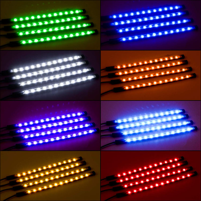 Nilight - TR-06 4PCS 48 LED Interior Lights DC 12V Multicolor Music Car Strip Light Under Dash Lighting Kit with Sound Active Function and Wireless Remote Control, 2 Years Warranty Remote RGB Lights