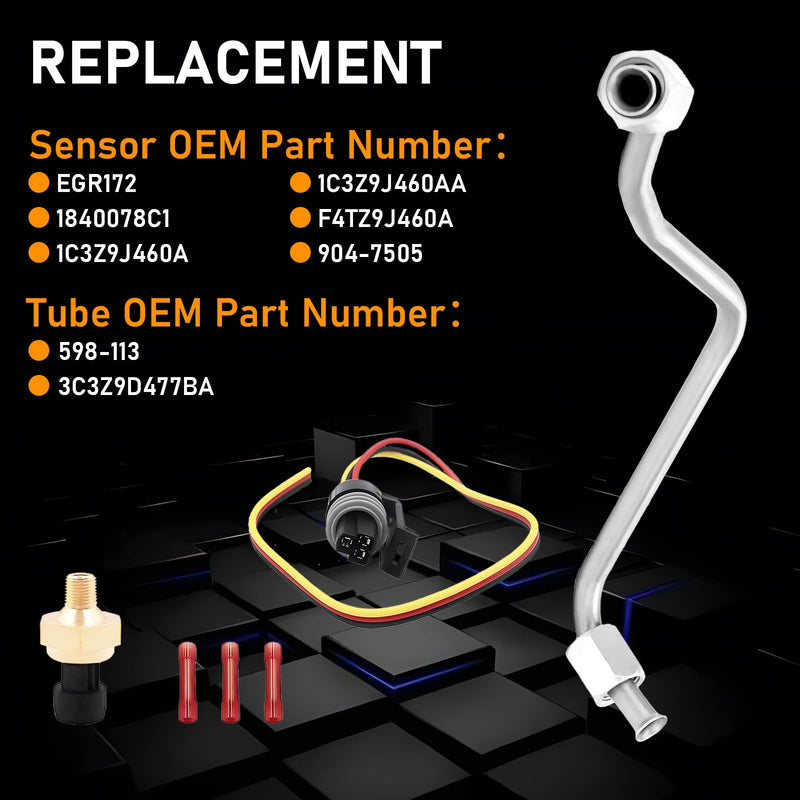 Exhaust Back Pressure EBP Tube Sensor and Wire 3C3Z9D477BA 598-113 1840078C1 Compatible with Ford 6.0L Powerstroke Diesel 2003-2004 2003-2004 6.0L