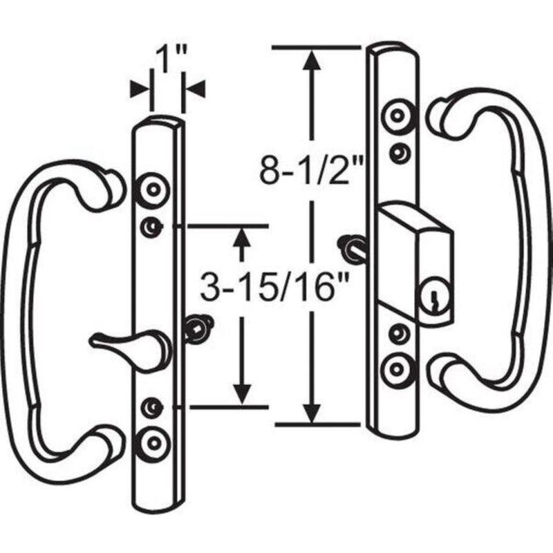 8.5" Legacy Sliding Patio Glass Door Offset Latch Bronze Handle Set with Keys - Sash Controls 2265 Keyed Lock - Fits 3-15/16" Screw Hole Spacing and 1-1/4" to 2-1/4" Door Thickness