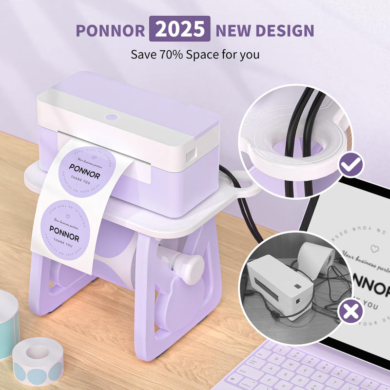 PONNOR Label Holder for Rolls and Fanfold Labels, Thermal Sticker for Desktop Printer, Fragile Stickers for Shipping, Label Stand Accessory Supplies for Home, DIY, Office, Small Business(Purple)