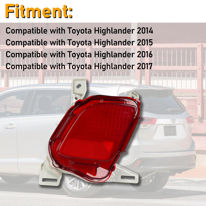 Rear Bumper Reflector Compatible with Toyota Highlander Hybrid 2014-2017,Left Driver Side Red Marker Trim for TO1184108 81490-0E020,Back Reflector Light W/O Bulb,1 PC 14-19 Highlander Reflector LH