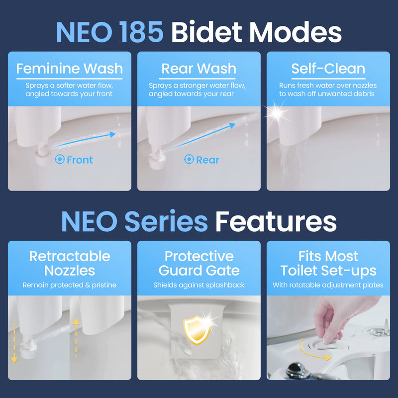 LUXE Bidet NEO 185 - Dual Nozzle, Self-Cleaning, Non-Electric Bidet Attachment for Toilet Seat, Adjustable Water Pressure, Rear & Feminine Wash (Blue) Blue