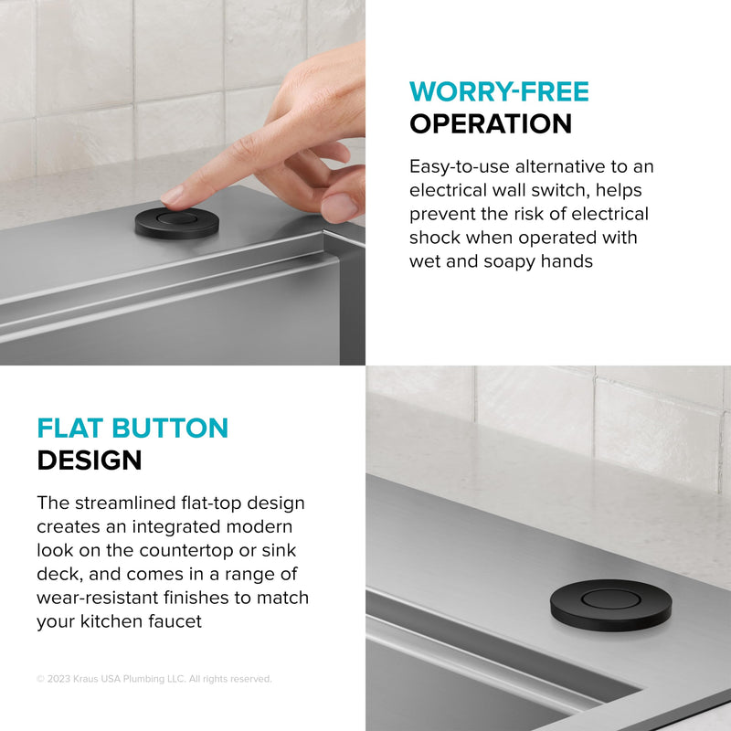 KRAUS Flat-Top Garbage Disposal Air Switch Button in Matte Black, KWDB-20MB – Push Button ONLY