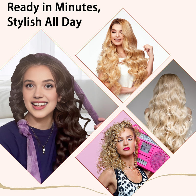 Velvet Hair Curlers No Heat, Soft Heatless Hair Curler Curling Headband, 70" Overnight Curls Hair Curlers to Sleep in, 9 PCS Heatless Curler Rollers Set for Waves Medium Long Hair Purple