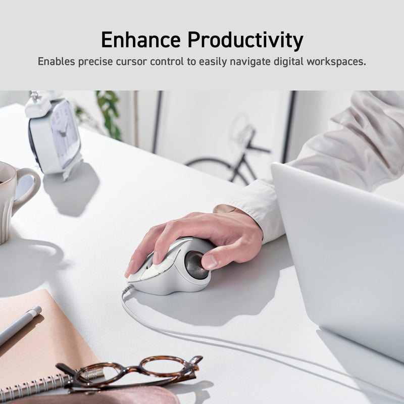 ELECOM Ergonomic Comfort Design Trackball IST Wired USB-A Connection, Super Smooth Tracking with Roller Ball Bearing, 36mm Ball, Thumb Control, Compatible for Windows, PC, and Mac White (M-IT11URWH)