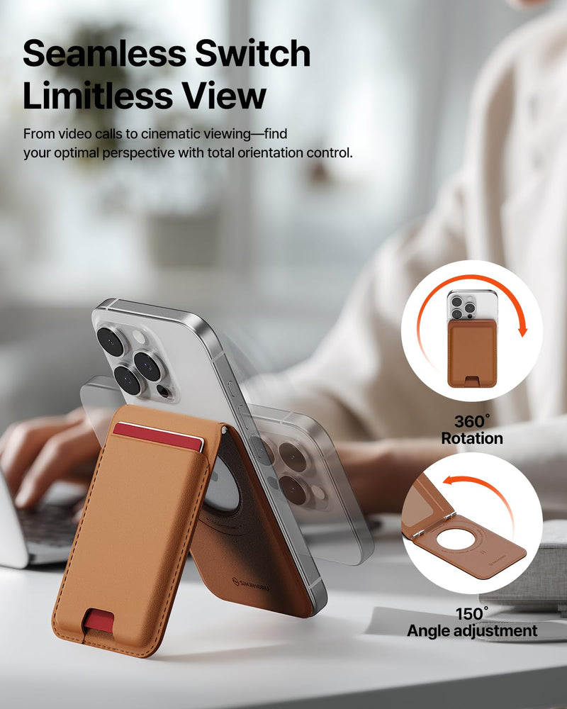 Sinjimoru Magnetic Wallet Stand for MagSafe, 3-Card Holder, Black | M-Viica Stand, adjustable stand, car mount compatible, slim lightweight design, fits iPhone 17-12