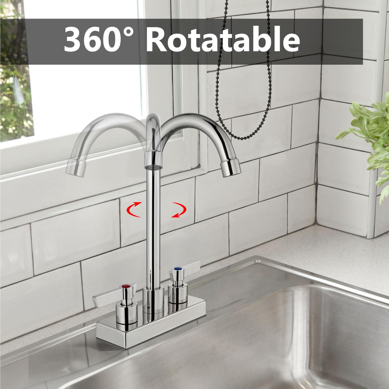 Bar Sink Faucet 4 Inch Center Deck Mount,2 Hole Prep Sink Faucet Dual Handles Commercial Utility Laundry Kitchen,Polished Chrome Polished Chrome