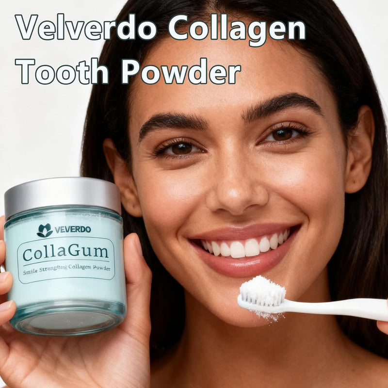 Velverdo Collagen Tooth Powder, Collagen Tooth - Hydroxyapatite Toothpaste Powder, Strengthens Enamel & Gums, Natural Oral Care Formula (1pc) 1pc