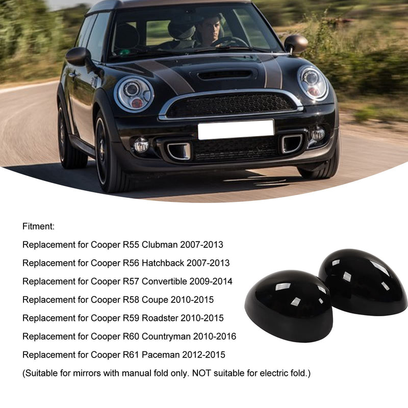 2PCS Side Mirror Caps, Left Right Glossy Black Rearview Mirror Covers Car Exterior Body Tuning Parts for R55 R56 R57 R58 R59 R60 R61