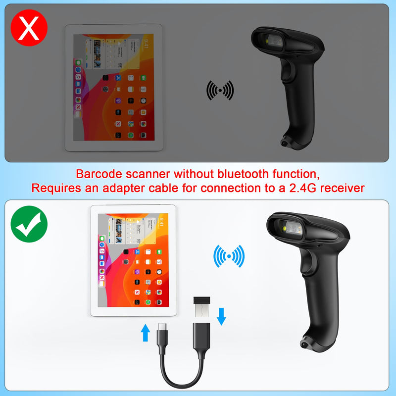 Symcode Wireless Barcode Scanner Versatile 2-in-1 (2.4Ghz Wireless+USB 2.0 Wired) Handheld Automatic 1D Laser Barcode Scanner 328 Feet Transmission Distance Rechargeable 1D Laser Bar Code Scanner Wireless Barcode Scanner 1D