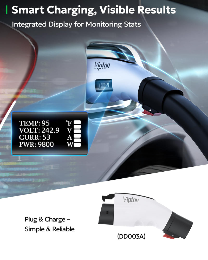 for Tesla to J1772 Adapter with Screen Display [Only to J1772], 60Amp 250V Converter with Press-Lock, Compatible with Tesla Charger Connectors, Destination/Mobile Chargers white