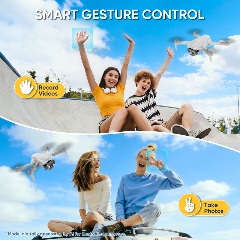 1080P Drone with Camera for Kids & Adults Beginners, Foldable FPV Quadcopter with One Key Takeoff/Landing, Gesture Control, 360° Flips, 2 Batteries, Toy Gift for Teen Boys and Girls