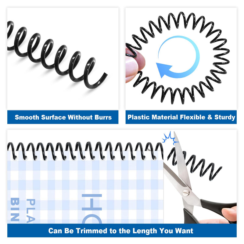 HOUYEE 100 Pack Plastic Spiral Binding Coils,6mm(1/4 Inch),30 Sheet Capacity,4:1 Pitch (Black) 1/4"(30 sheet capacity)