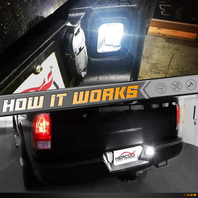 HERCOO LED License Plate Light Lens Rear Lamp Socket Black Cover Housing Clip Retainer Compatible with 2003-2018 Dodge Ram 1500 2500 3500 Pickup Truck Rear Step Bumper Aftermarket Repalcement Black lens+ White LED bulbs+Socket