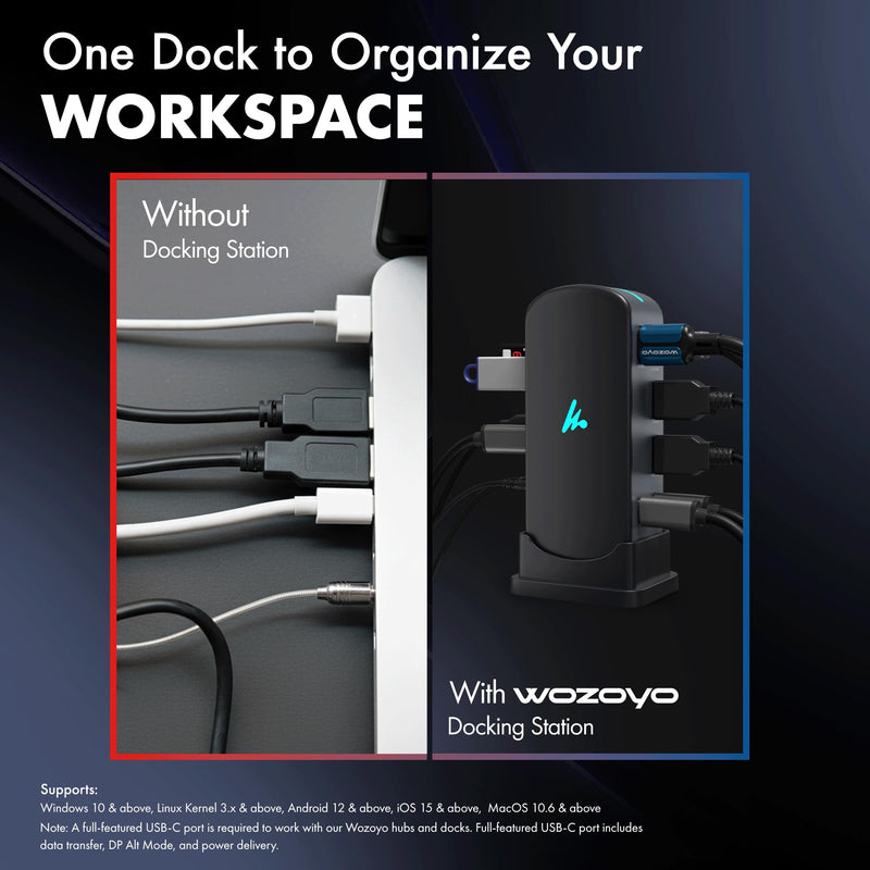 Type C 12 in 1 Wozoyo Docking Station, 4K@60Hz HDMI, Gigabit Ethernet 2XType-C 10Gbps, USB 10 Gbps, PD 100WUSB 2.0, AUX & MIC, SD/TF, Compatible Thunderbolt 4, macOS, Windows, Android & iOS 12-in-1