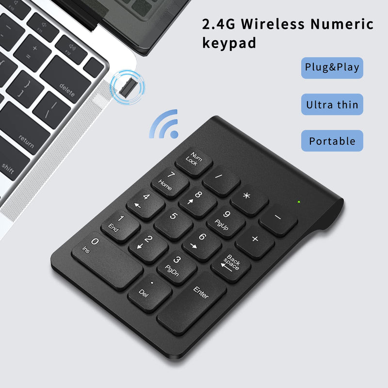 cimetech Wireless Number Pad, 2.4G Numeric Keypad Numpad with USB Receiver, 18 Keys Portable Mini Keyboard for Laptop Notebook, Desktop, Surface Pro, PC - Black 2.4G-Black