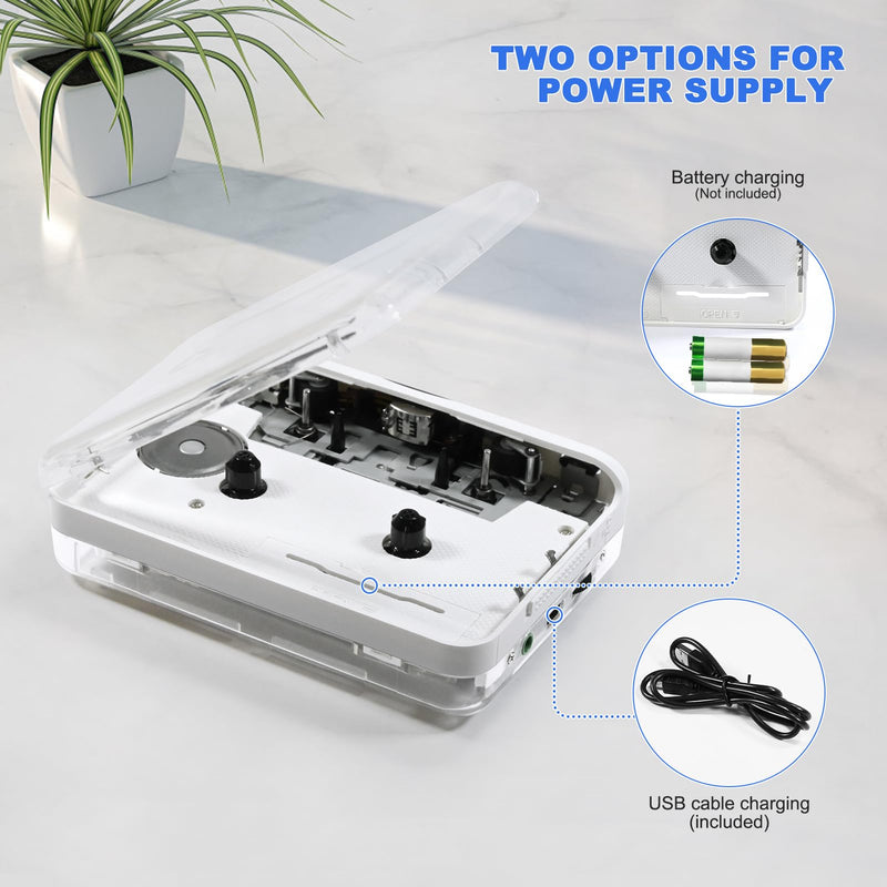 Auto Reverse ＆Clear Stereo Cassette Player,Built-in Cool Copper Wheel Movement＆Earphone,Cassette Tape to MP3 Converter with Tape Converter Software,Powered by USB Power Cord or AA Battery