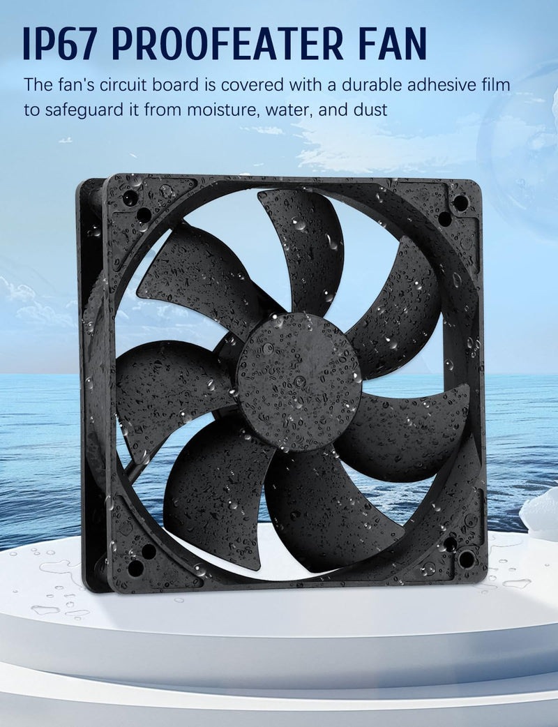 120mm Waterproof Fan with Speed Controller IP67 DC 4v-12v | 110v 120v Small Cooling Fan Dual Ball Bearing for rv Fridge Freezer Grow Tent Biltong Box Server Cabinet Aquarium