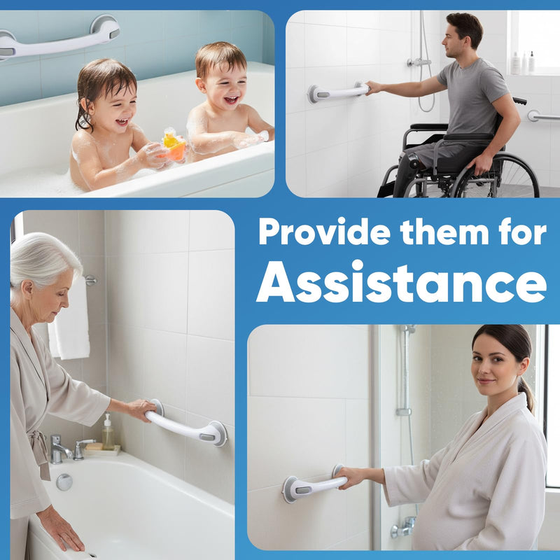 Shower Grab Bars for Bathtubs and Showers, 2 Pack Suction Grab Bars, Heavy Duty Removable Shower Handles with Strong Suction, Bathroom Safety Grip for Seniors, Elderly, Handicap, No Drilling, Gray