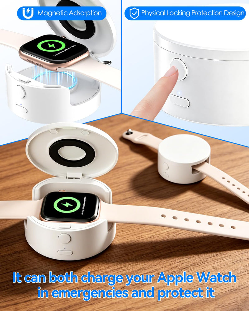 CloudValley Portable Charger for Apple Watch, Enclosed Protective Case, Anti-Drop, Wireless Charging for Apple Watch Ultra2/Ultra/SE2/SE Series 10/9/8/7/6/5/4/3/2/1, for Travel & Keychain