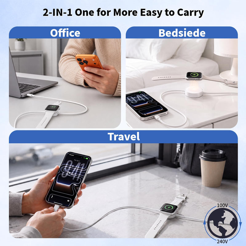 For Apple Watch Charger,[Apple MFi Certified] 2-in-1 Magnetic iWatch Wireless Charger Fast Charging iWatch USBC Cord 6.6FT& 30W iPhone Wall Charge Block for Apple Watch Series Ultra/11/10/9/8/7/SE/6/5