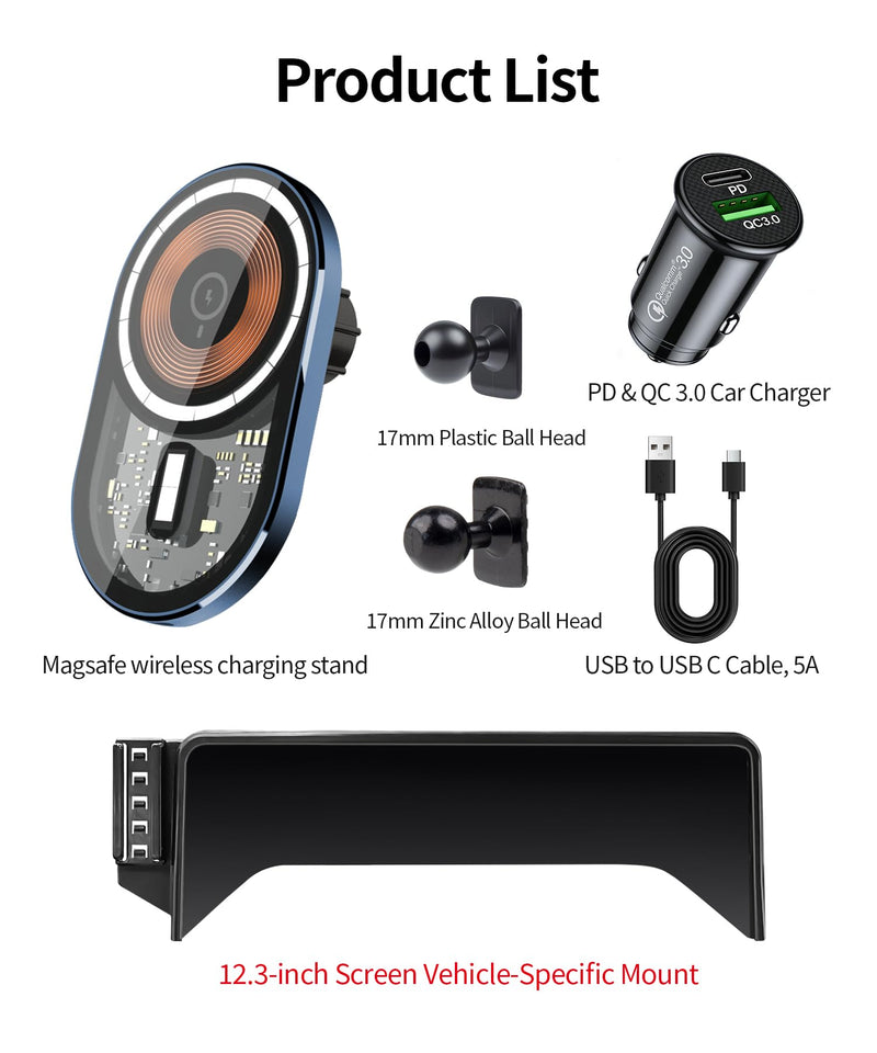 15W Wireless Charger Car Phone Holder for BMW X3 2022-2024, X4 2022-2025 | 12.3" Screen Magsafe Accessories Fast Charging Magnetic Cell Phone Holder Clip Compatible with iPhone Android, 3D Fit Bracket 12.3-inch for 2022-2024 X3/ 2022-2025 X4