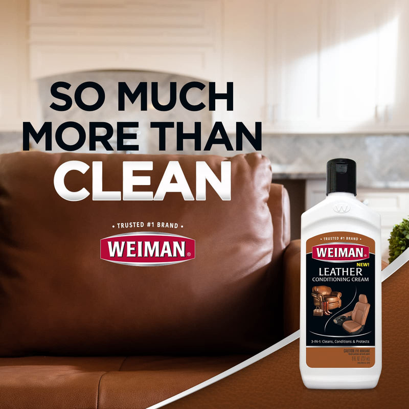 Weiman 3 in 1 Deep Leather Conditioner Cream (2 Pack) - Restores Leather Surfaces - Use on Leather Furniture, Car Seats, Shoes, Bags, Jackets, Saddles 8 Fl Oz (Pack of 2)