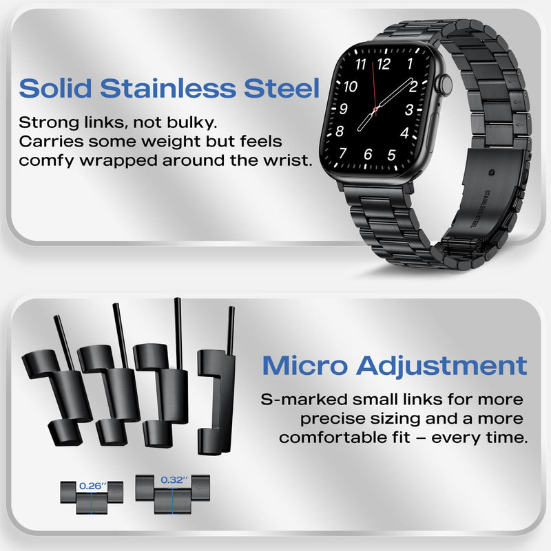 for Apple Watch Bands Men - Metal Strap Fits All Apple Watch Models | 316L Stainless Steel, Sizing Tool Included, for Business Professional Office Work, for iWatch Series 1-11/Ultra/SE 38mm-49mm Black 44mm/45mm/46mm/49mm/series 3 42mm