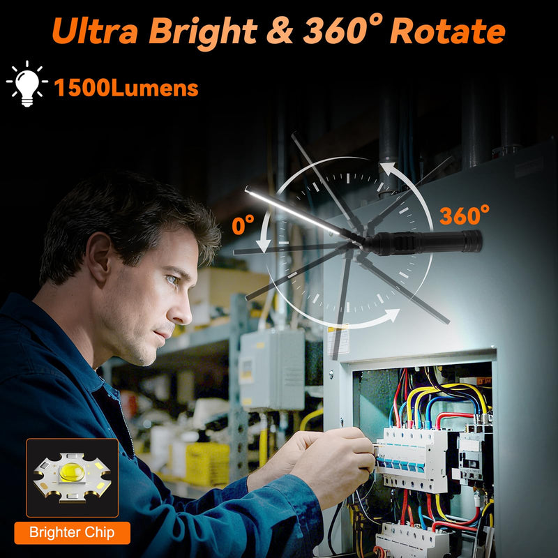 2Pack Magnetic Work Light, All Aluminum & 1500 High Lumens Rechargeable LED Work Light, 7 Mode & 360° Rotation Mechanic Light, Rechargeable Flashlight for Car Repairing, Easter Gifts for Men 2Pack