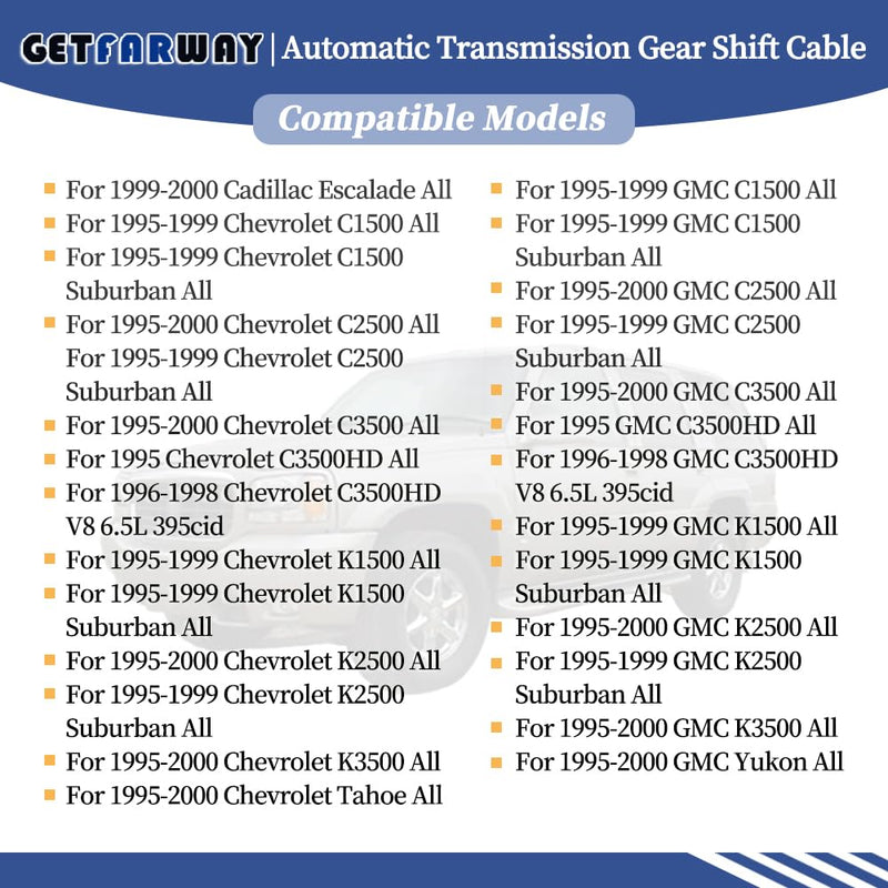 15037353 Automatic Transmission Gear Shift Cable Compatible with Chevrolet C1500 C2500 C3500 Gmc Yukon