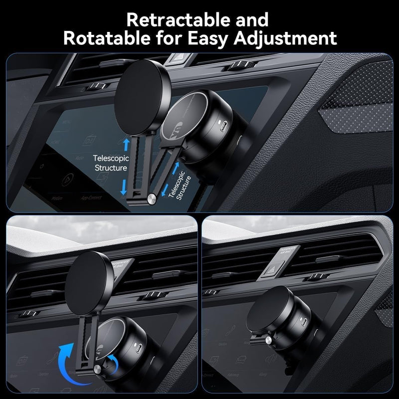 Electric Vacuum Magnetic Car Phone Mount,Vacuum Suction Car Phone Holder Hands-Free,Adjustable Foldable Magnetic Suction Cup Phone Mount,Strong Magnetic Car Mount for Smooth Surface(New-Black) New-Black