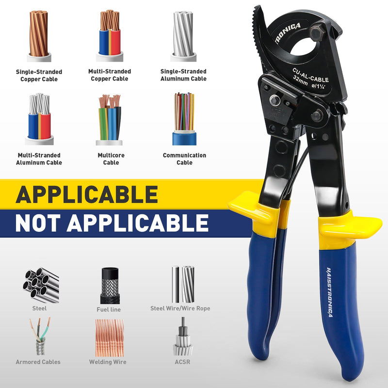haisstronica Ratchet Cable Cutters,Heavy Duty Wire Cutters for Cutting Electrical Copper & Aluminum Cable Wire Up to 240mm²(500 Kcmil) 240mm²
