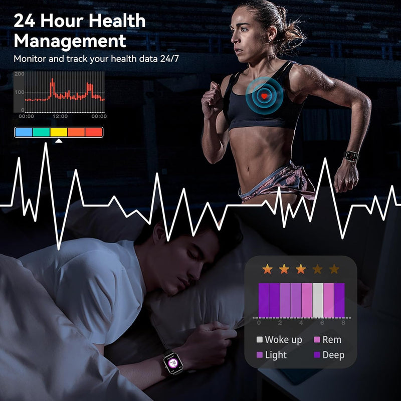 Smart Watch for Men Women, 1.83" HD Touchscreen Fitness Tracker with Bluetooth Calling, 130+ Sports Modes, Heart Rate Sleep Step Monitor, IP68 Waterproof, Compatible with iOS & Android Black