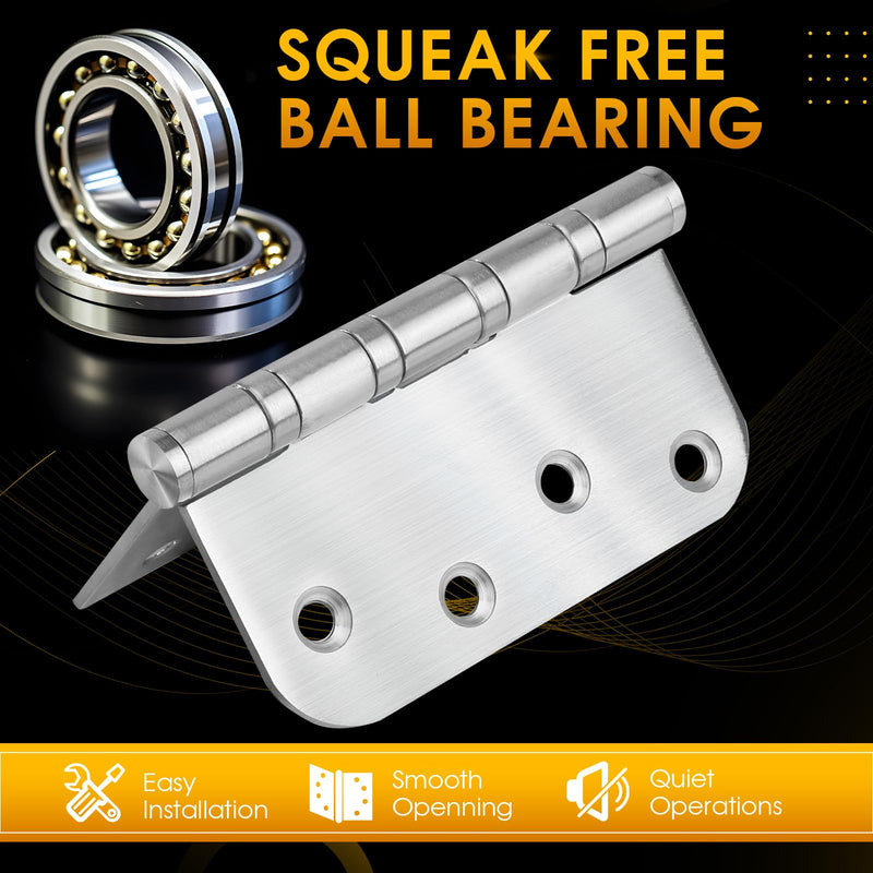 304 Stainless Steel Door Hinges 4 inch X 4 inch Heavy Duty Ball Bearing Non Removable Pin Door Hinges with Square and 5/8'' Radius 3 Pack