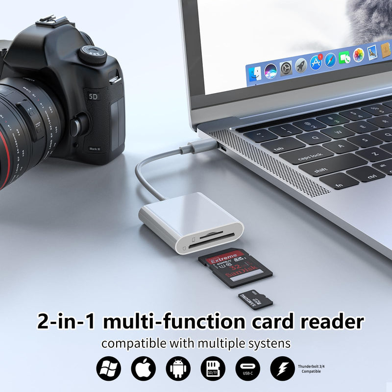 SD Card Reader for iPhone17/16/15,Memory Card Reader,Digital Camera Adapter to MacBook/USB-C Laptop,Support SD, Micro SD