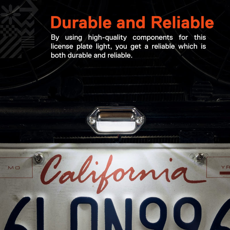 TRUE MODS 2pc Chrome Boat Trailer LED License Plate Lights [DOT FMVSS 108] [SAE L] [Surface Mount] [Waterproof] [12V DC] Universal Courtesy Step Tag Lamp for Auto Work Utility Flat Bed Semi Truck RV 2 Pack